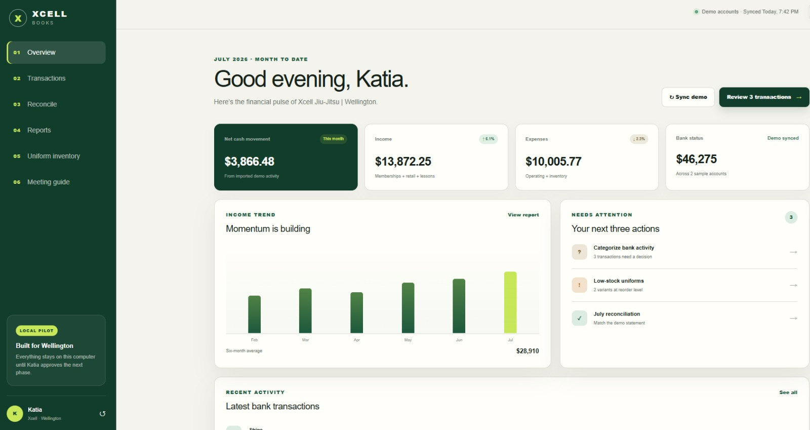 Xcell Books bookkeeping dashboard